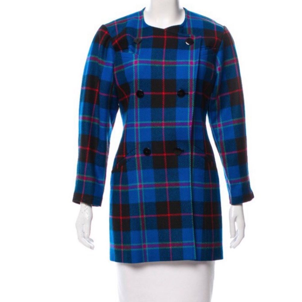 Vintage Escada Plaid Wool Blend Coat